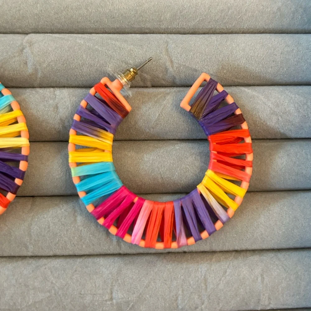 Colorful bauble bar‎ hoop earrings